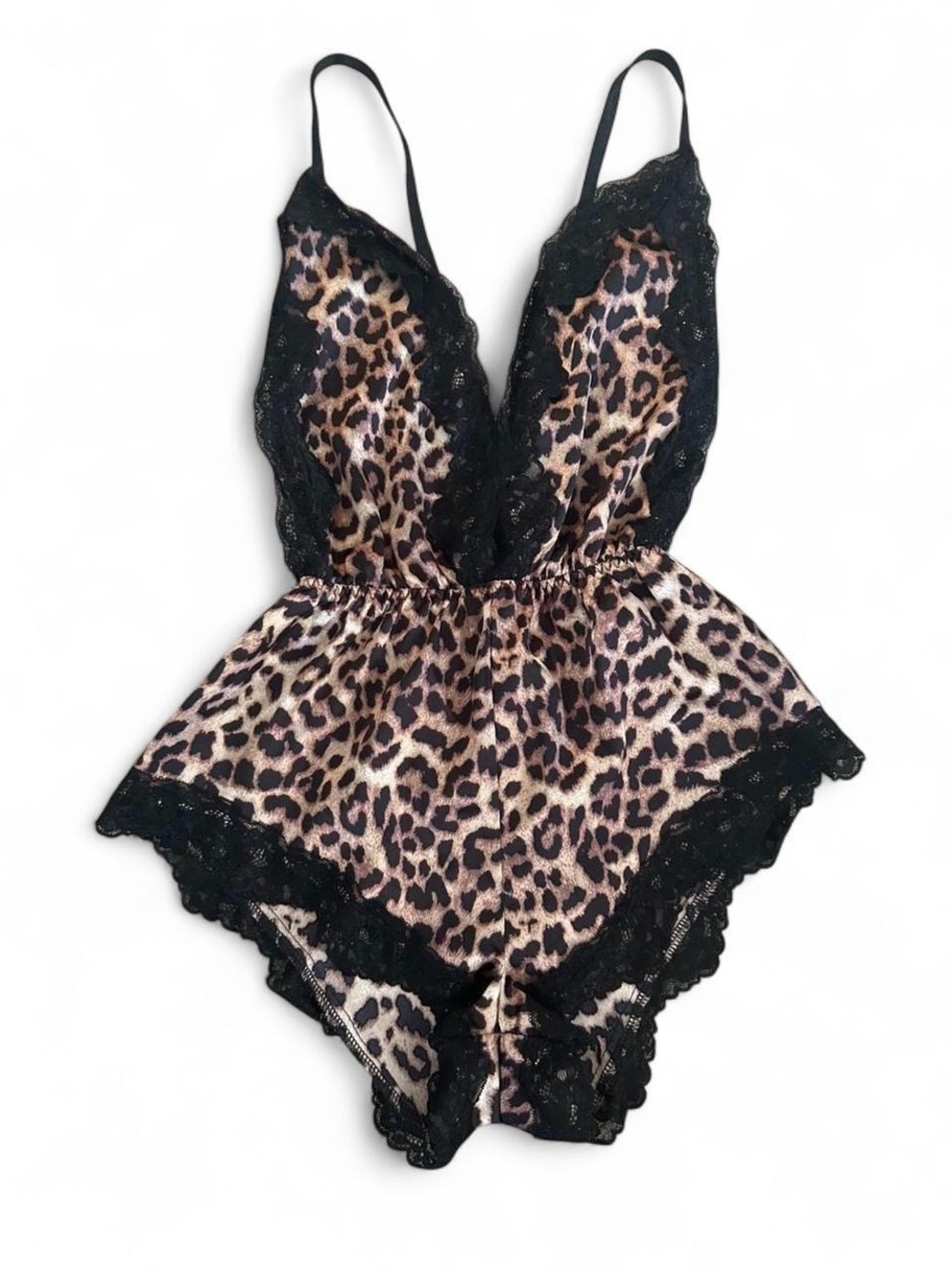 Leopard Lace Romper Teddy - Black and Brown Animal Print